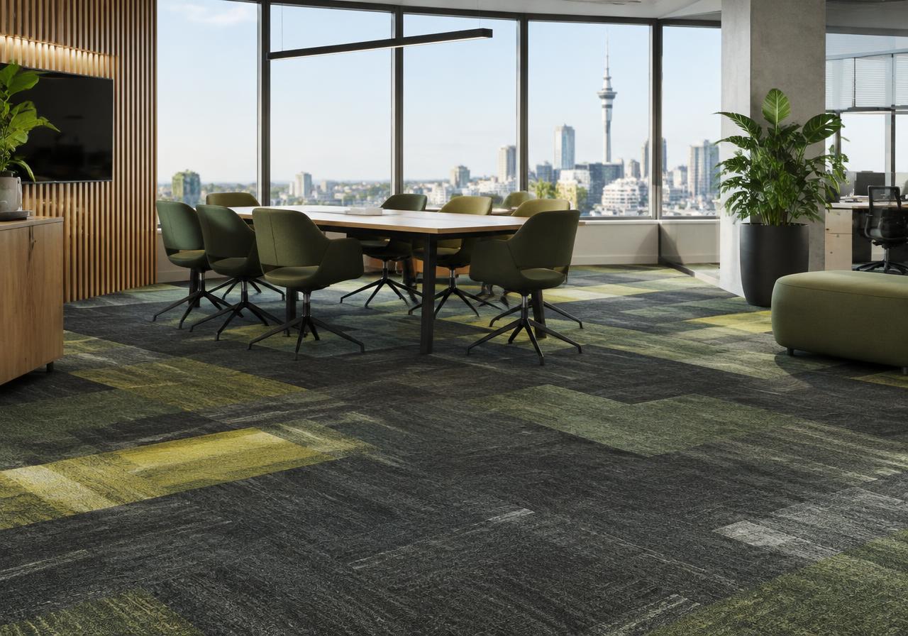 Office with commercial carpet tiles