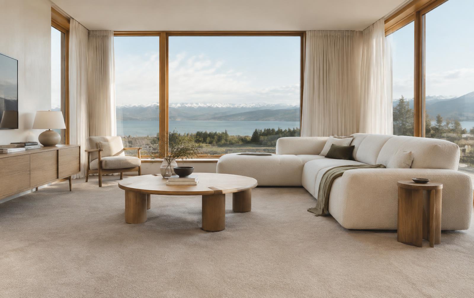 Warm modern living room with soft fitted carpet